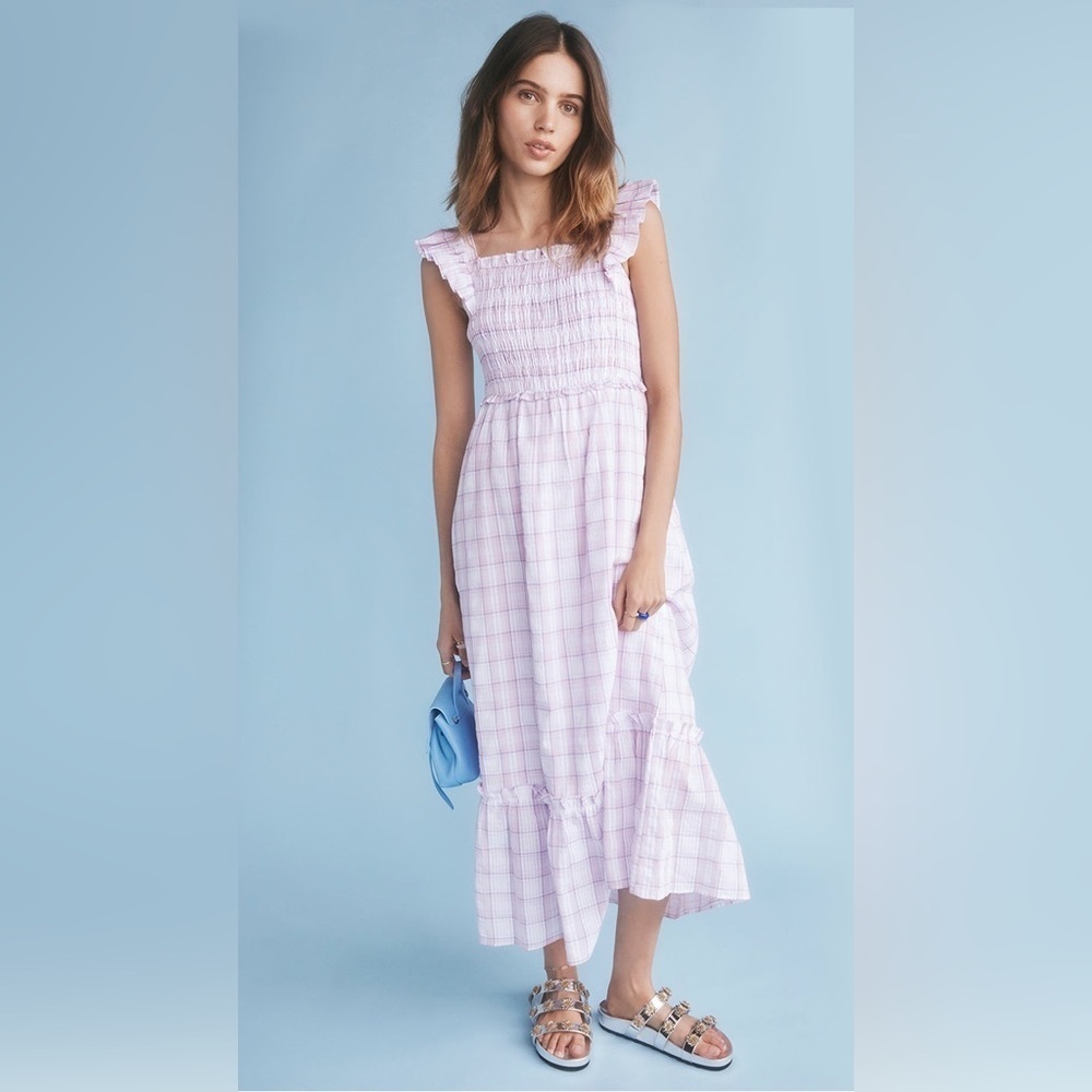 English Factory Smocked Flutter Cap Sleeve Stripes Dress